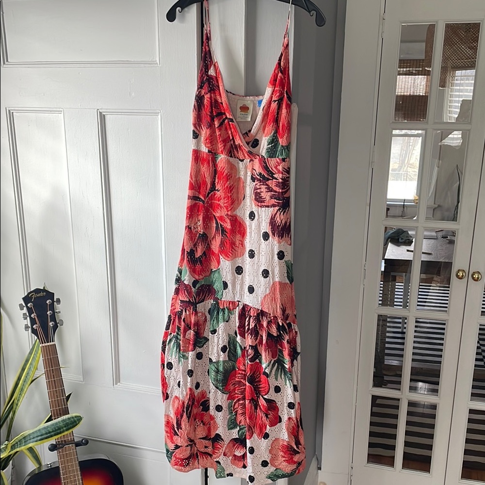 Floral Sleeveless Dress - Red and Green